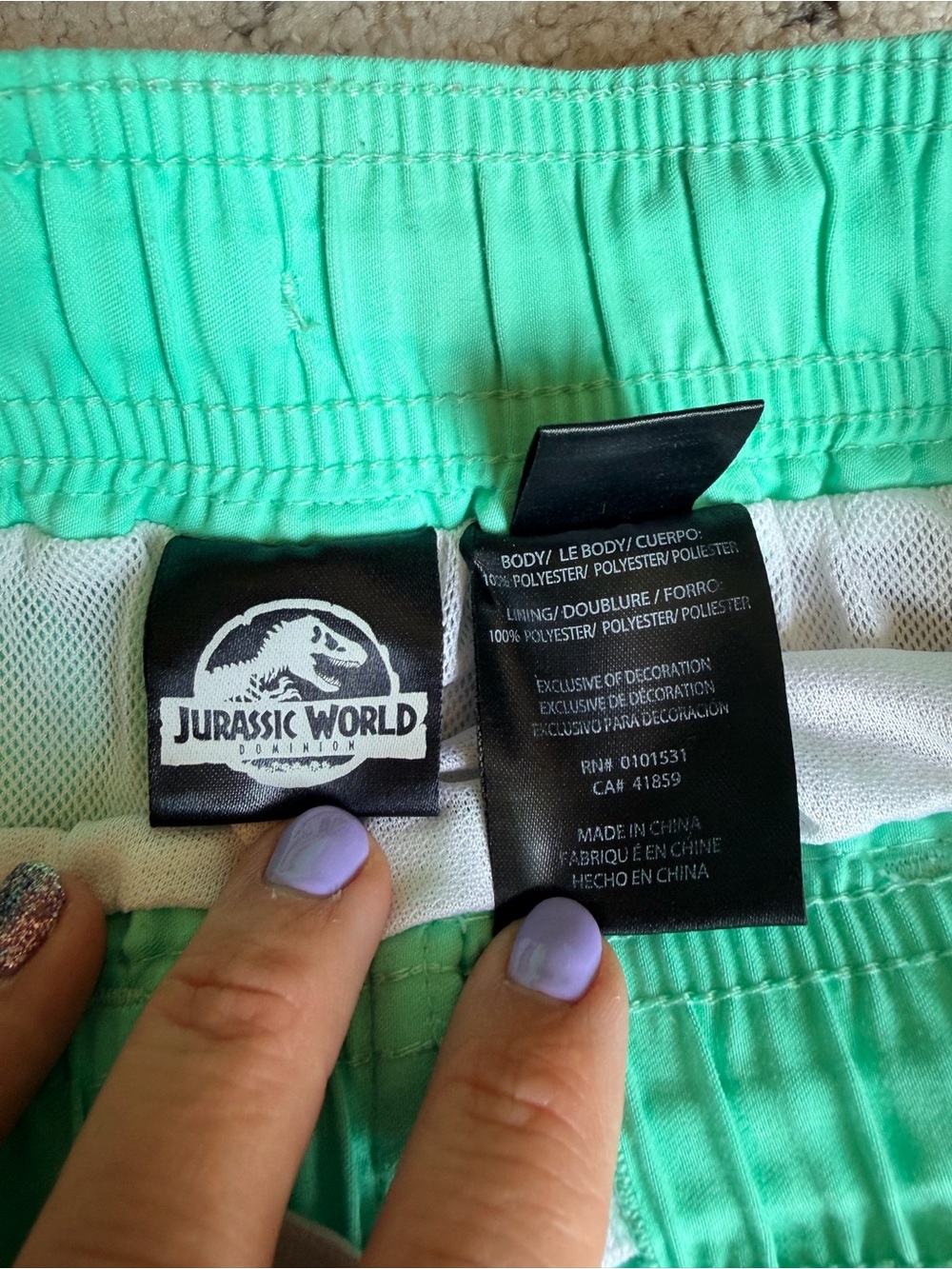 Jurassic Park Kids' Two-Tone Aqua & Black Camo Swim Trunks w/ Invisible Dinosaur - Picture 5 of 6